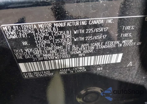 2015 Toyota Rav4 Xle from USA, damaged, VIN 2T3RFREVXFW279993